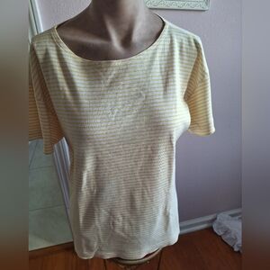 Aileen. Women's Short Sleeve Striped Crewneck Tee - Yellow/White